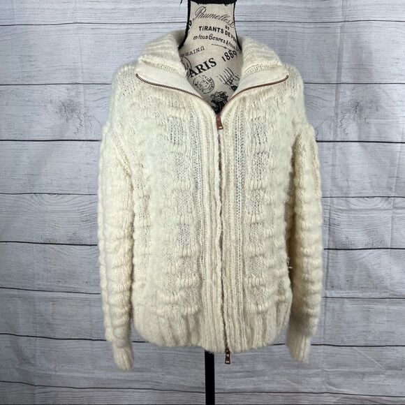 See by Chloe Alpaca Wool Zip Knit Sweater size medium cream and tan - Picture 1 of 10
